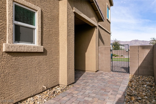 view of home's exterior featuring a mountain view