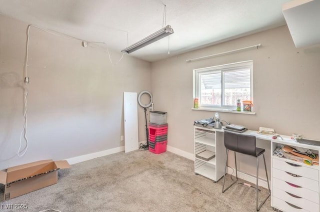 office area featuring light carpet