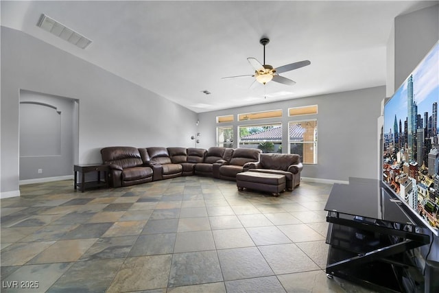 living room with ceiling fan