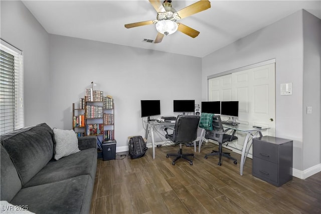 home office featuring ceiling fan