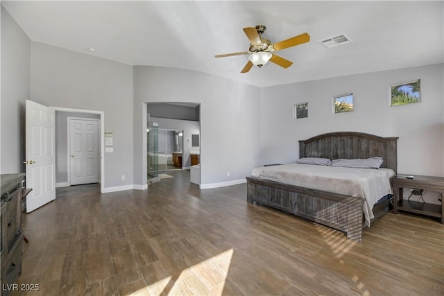 bedroom with ceiling fan and wood-type flooring