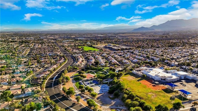 drone / aerial view with a mountain view