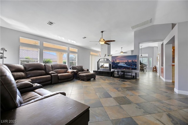 living room with ceiling fan