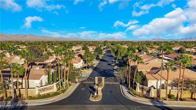 drone / aerial view featuring a mountain view