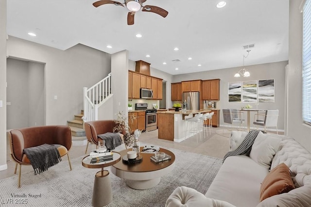 living room with ceiling fan