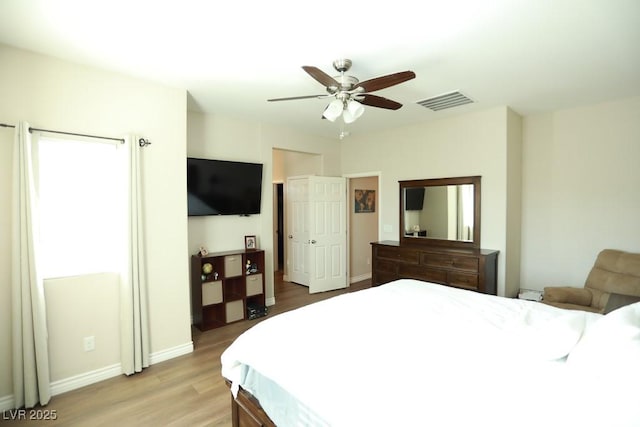 bedroom featuring ceiling fan and hardwood / wood-style flooring