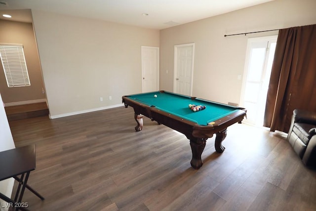 rec room featuring dark hardwood / wood-style floors and pool table