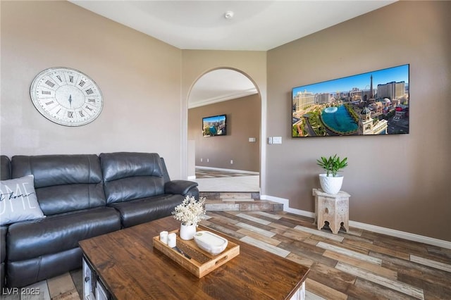 living room with wood-type flooring