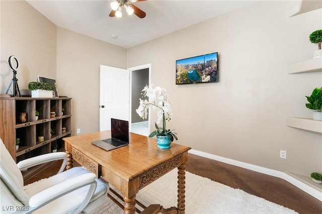 home office featuring ceiling fan