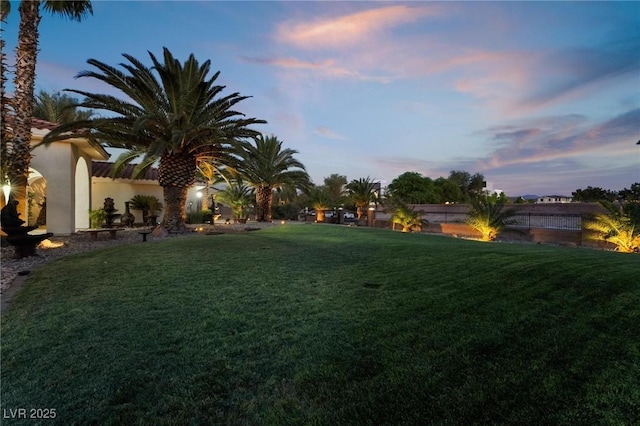 view of yard at dusk