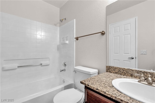 full bathroom featuring shower / tub combination, vanity, and toilet