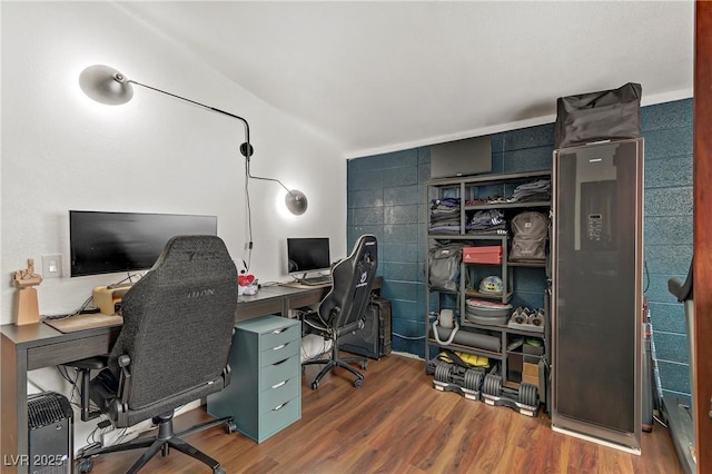 office space featuring dark hardwood / wood-style flooring