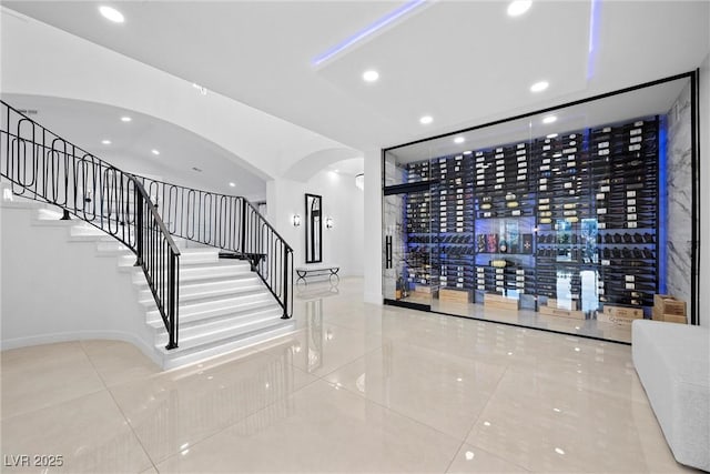 wine cellar with tile patterned floors