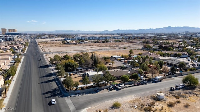 drone / aerial view featuring a mountain view