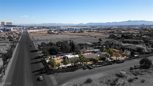 bird's eye view with a mountain view