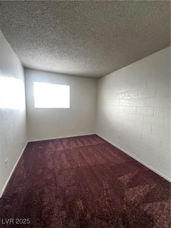 unfurnished room with a textured ceiling and carpet floors