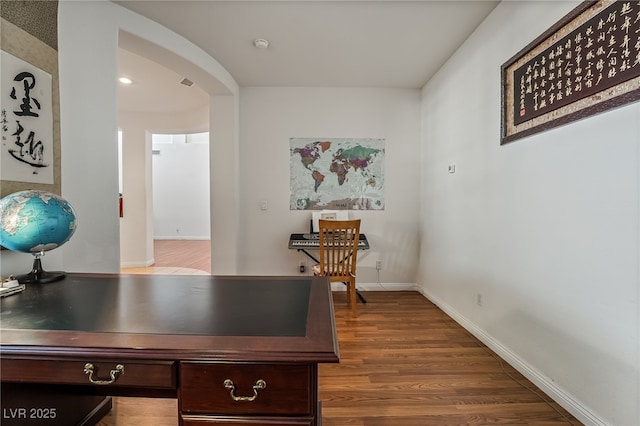 home office featuring hardwood / wood-style flooring