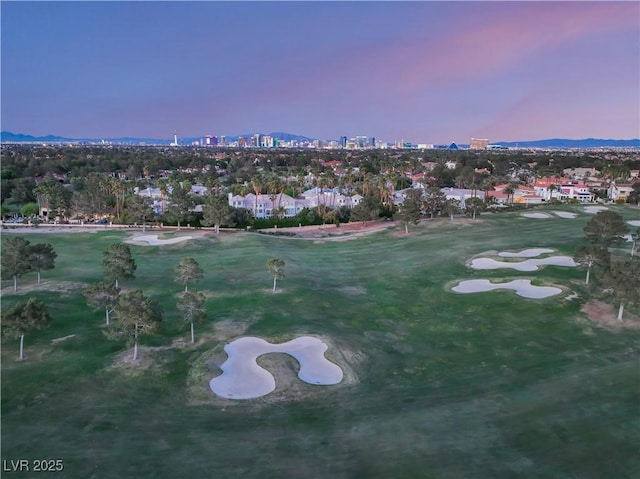 view of aerial view at dusk