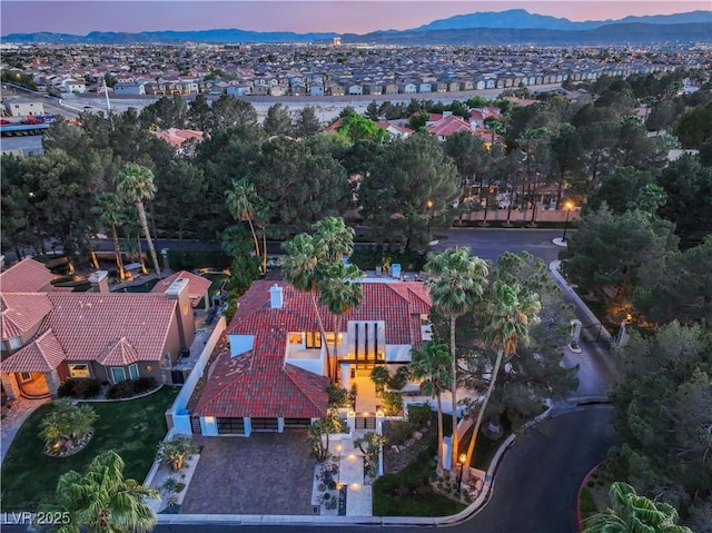 view of aerial view at dusk