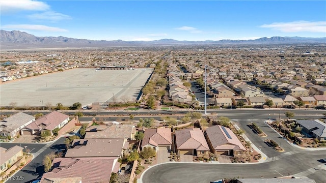 drone / aerial view featuring a mountain view