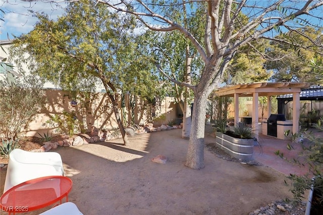 exterior space with a pergola and area for grilling