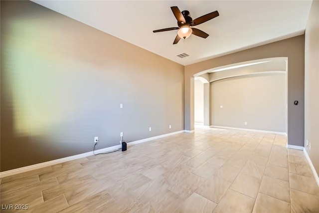 spare room featuring ceiling fan