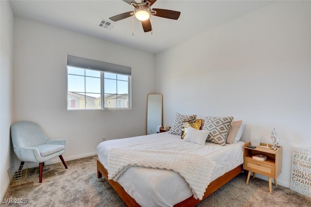 bedroom featuring carpet flooring and ceiling fan