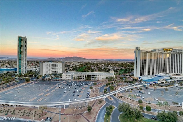 view of aerial view at dusk