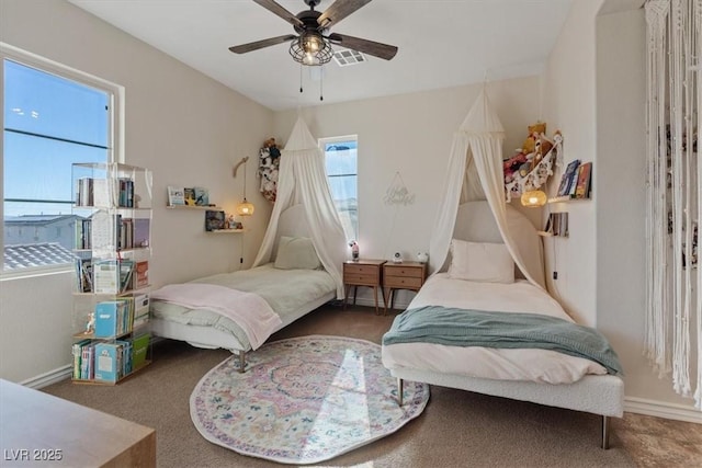 bedroom with carpet and ceiling fan