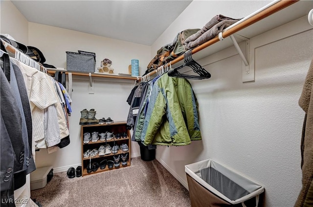 walk in closet with carpet