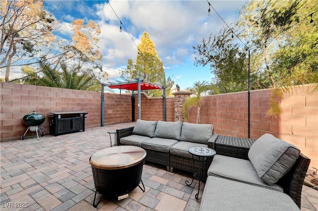 view of patio / terrace featuring area for grilling and an outdoor hangout area