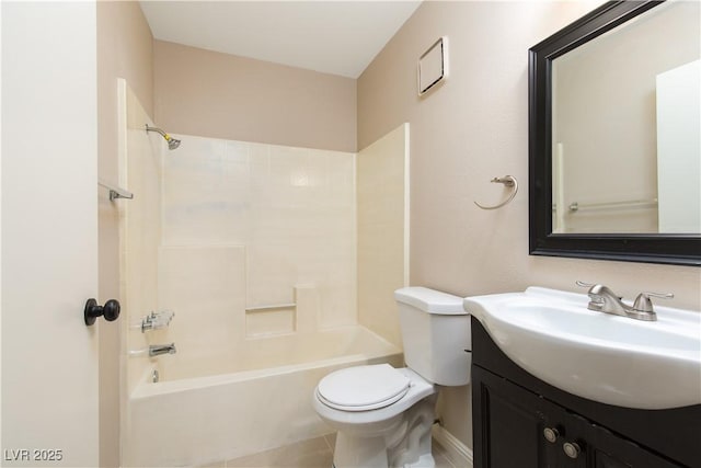 full bathroom with tile patterned flooring, vanity, tub / shower combination, and toilet