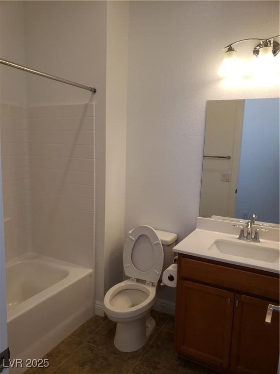 full bathroom with tile patterned floors, vanity,  shower combination, and toilet