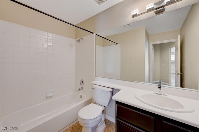 full bathroom featuring shower / tub combination, vanity, and toilet