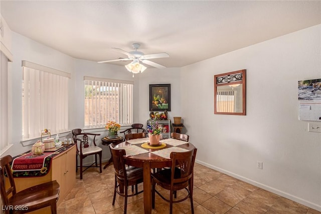 dining area featuring ceiling fan