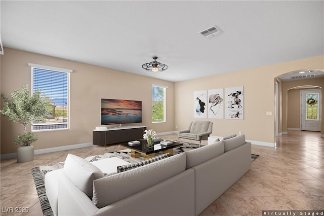 view of tiled living room