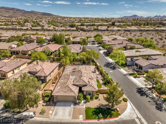 birds eye view of property featuring a mountain view