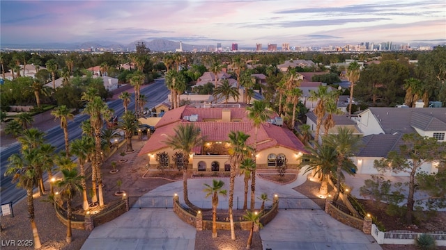 view of aerial view at dusk