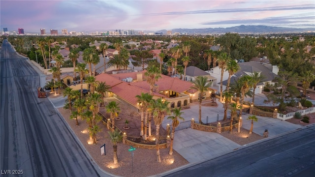 view of aerial view at dusk