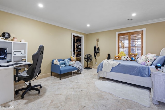 bedroom featuring crown molding