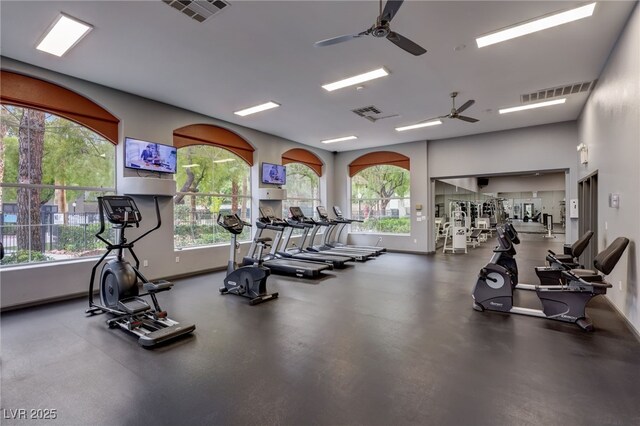 gym featuring ceiling fan