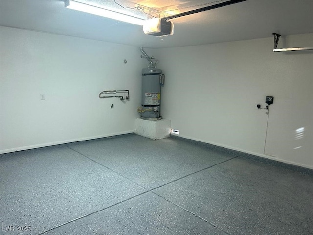 garage featuring a garage door opener and water heater