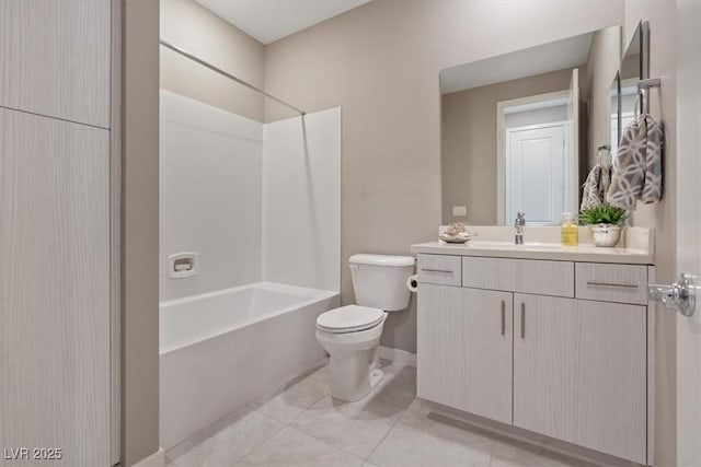 full bathroom featuring shower / bathing tub combination, vanity, tile patterned flooring, and toilet