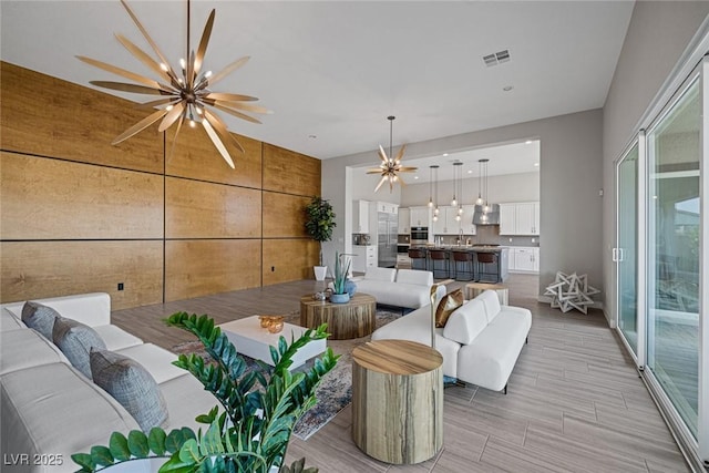 living room with a chandelier