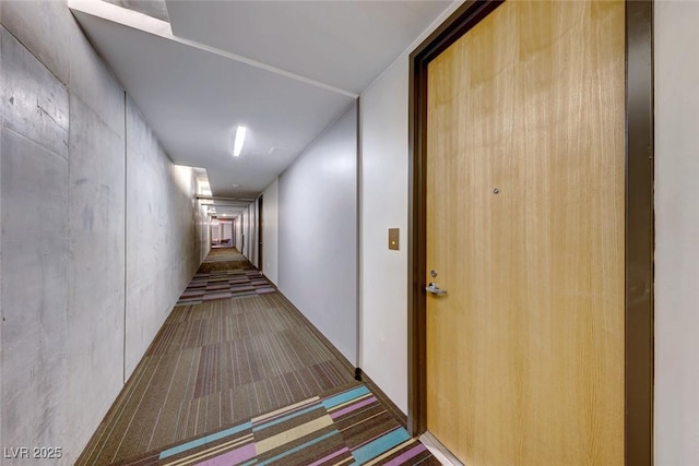 hallway with carpet flooring