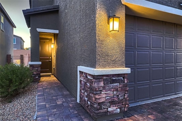 exterior space with a garage