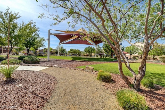 view of property's community featuring a lawn