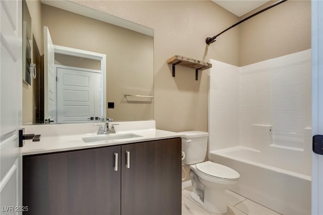 full bathroom with tile patterned flooring, vanity, toilet, and bathtub / shower combination