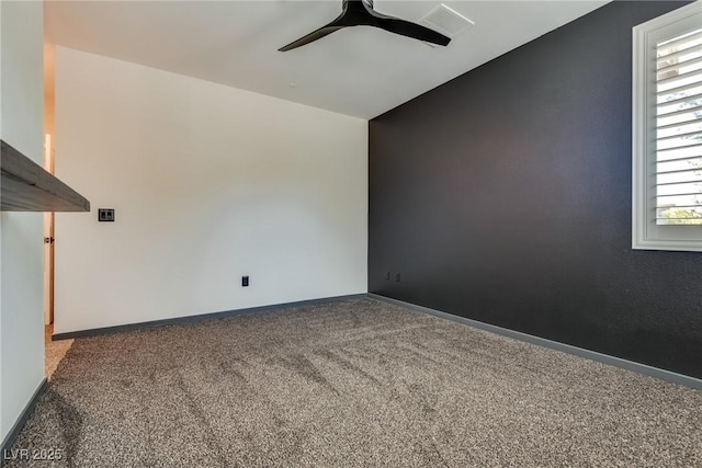 unfurnished living room with carpet flooring and ceiling fan