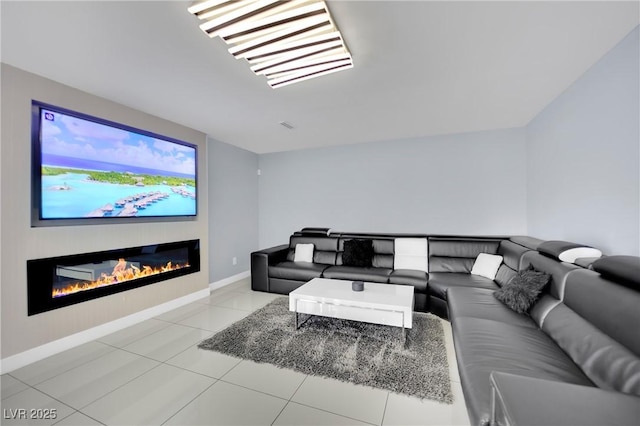 living room with light tile patterned floors